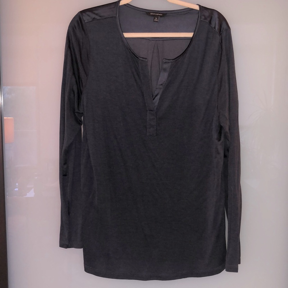 Mixed Media Long Sleeve V-Neck Top